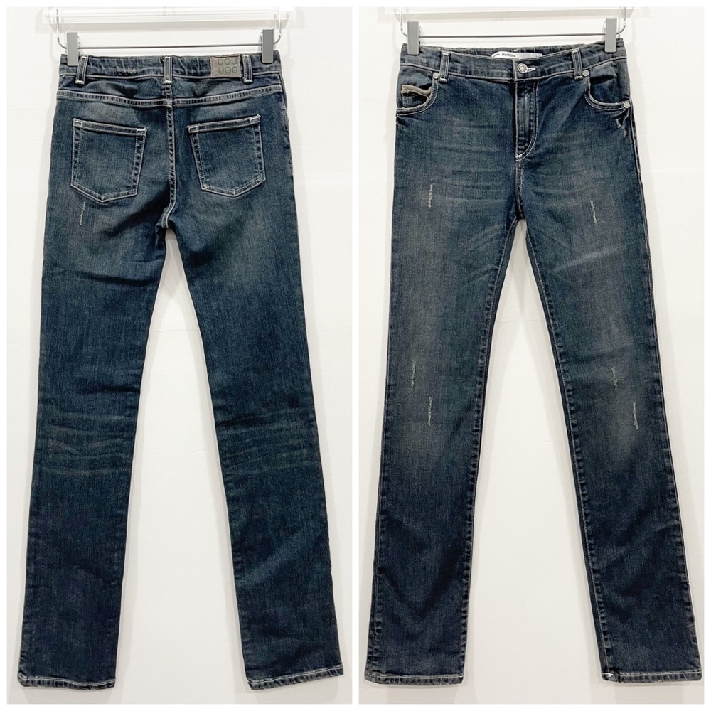 Duo Duo Piastrina Straight Leg Denim Distressed Jeans Size 14 Made In Italy